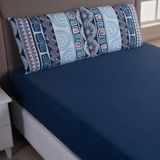 Jogo Cama Lençol Sonnet Casal Padrão Malha Estampada 100% Algodão 2 Peças - Geométrico - Azul Marinho
