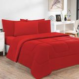 Kit Edredom + Jogo De Lençol Malha 100% Algodão Gran Moratta 4 Peças Solteiro - Vermelho-vermelho