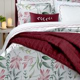 Kit Edredom Natureza Casal Queen 5 Peças Percal 180 Fios Estampado Floral - Branco