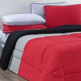 Edredom Malha 100% Algodão Urbano 1 Peça Casal - Vermelho-mescla-preto