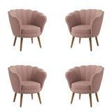 Kit 4 Poltronas Decorativas Pétala Sala De Estar Tecido Veludo Rose Kimi Decor