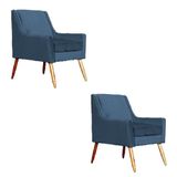 Kit 02 Poltrona Decorativa Ariane Pés Palito Sala Suede Azul Royal - Fm