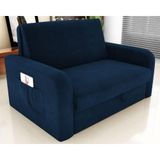 Sofá Cama Com Baú 2 Lugares Raheny Suede Azul