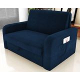 Sofá Cama Com Baú 2 Lugares Harry Suede Azul