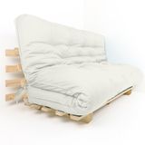 Sofa Cama Futon Oriental King Branco Off Sarja Impermeável Madeira Maciça Pinus Natural Sem Pintura