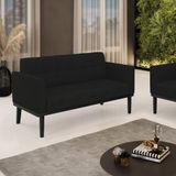 Poltrona Namoradeira Decorativa Pés Fixo Em Madeira Preto Linho Preto