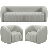 Kit Sofá 4 Lugares Para Sala 252cm Com 02 Poltronas Lazio M03 Veludo Creme - Lyam Decor