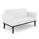Poltrona Namoradeira Decorativa Pés Fixo Em Madeira Preto Pu Branco