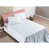 Jogo De Cama Lençol Percal 200 Fios 100% Algodão Bordado Liana Casal Padrão 04 Peças - Branco