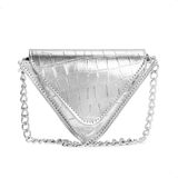 Bolsa Pequena Feminino Fashion Croco Triangulo Zíper Alça Corrente