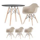 Mesa Redonda Eames 90 Cm Preto + 3 Cadeiras Eiffel Daw Nude