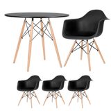 Mesa Redonda Eames 90 Cm Preto + 3 Cadeiras Eiffel Daw Preto