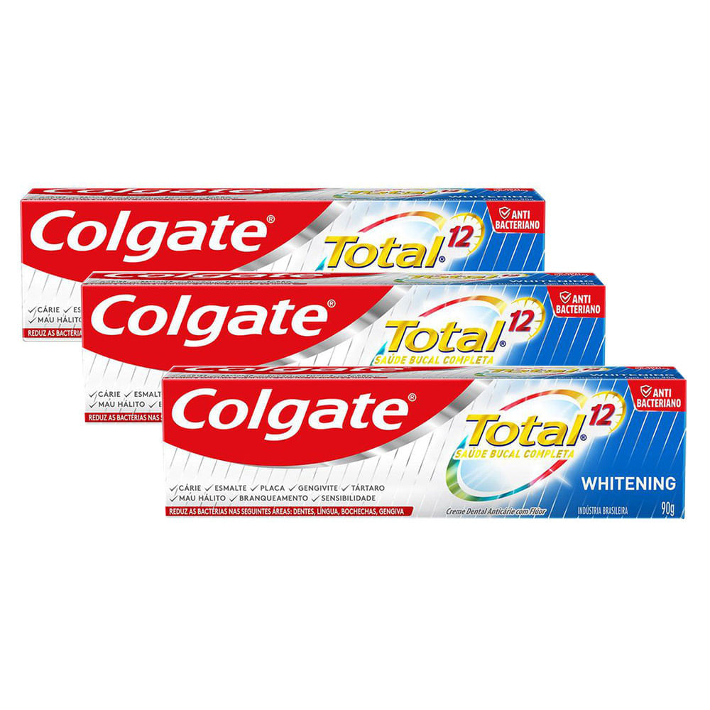 Creme Dental Colgate Total 12 Whitening 90g | Kit Com Três Unidades