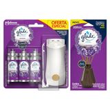 Kit Glade Odorizador Toque De Frescor Aparelho + 3 Refis Lavanda 12ml + Difusor De Ambiente