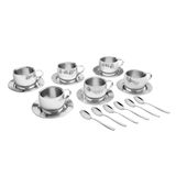 KIT PARA CHA E CAPUCCINO EM ACO INOX ACABAMENTO BRILHO COM XICARA PIRES E COLHER 18 PECAS TRAMONTINA