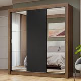Guarda-Roupa Casal 3 Portas de Correr com Espelhos Rustic/Preto Nobre Madesa