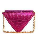 Bolsa Pequena Feminino Fashion Croco Triangulo Zíper Alça Corrente