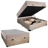 Cama Box Baú Casal Suede + Colchão Sereneprime Molas Ensacadas 138x188x69 Cor:bege