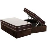 Cama Box Baú Solteiro: Colchão Ortopédico Ortobom Exclusive + Base Crc Suede Brown(88x188)