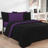 Edredom Malha 100% Algodão Gran Moratta 1 Peça Queen - Preto-roxo
