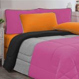 Edredom Malha 100% Algodão Urbano 1 Peça Casal - Pink-mescla-preto