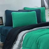 Edredom Malha 100% Algodão Urbano 1 Peça Queen - Verde Jade-mescla-preto