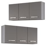 Armários De Cozinha Aéreo 3 Portas 120cm Kit 2 Honduras Cinza - Lumil