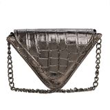 Bolsa Pequena Feminino Transversal Croco Triangulo Zíper Alça Corrente