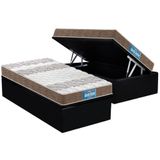 Cama Box Baú Solteiro: Colchão Espuma D33 Probel - Ep Guarda Costas + Base Crc Suede Black(88x188)