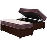 Cama Box Baú Solteiro: Colchão Espuma Ortobom D28 Airtech 60 Euro Pillow + Base Crc Courano Brown