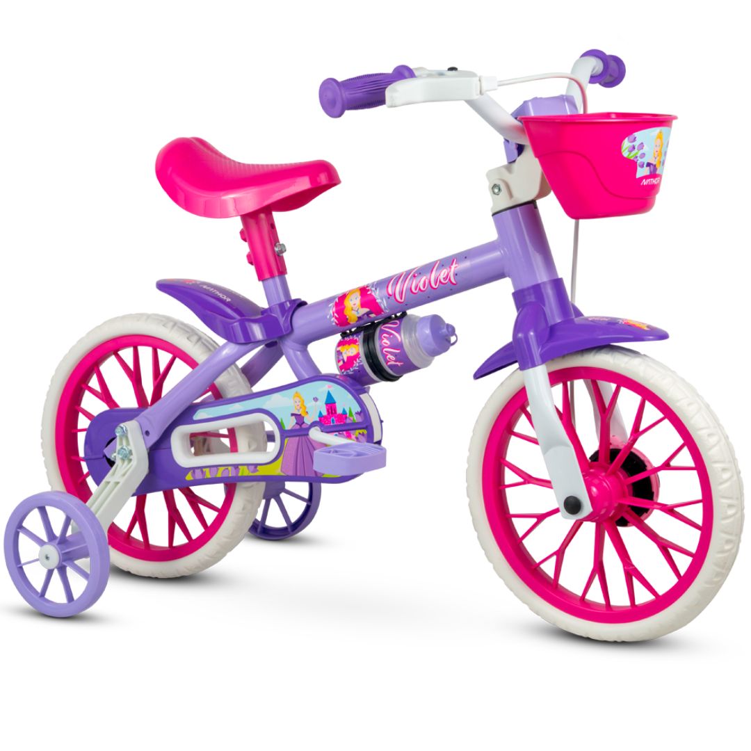 Bicicleta Infantil Com Rodinha Aro 12 Menina Violet Nathor