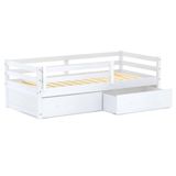 Cama Solteiro Dreams Com 02 Gavetas E Grade De Proteção Madeira Maciça Branco Megamobilia