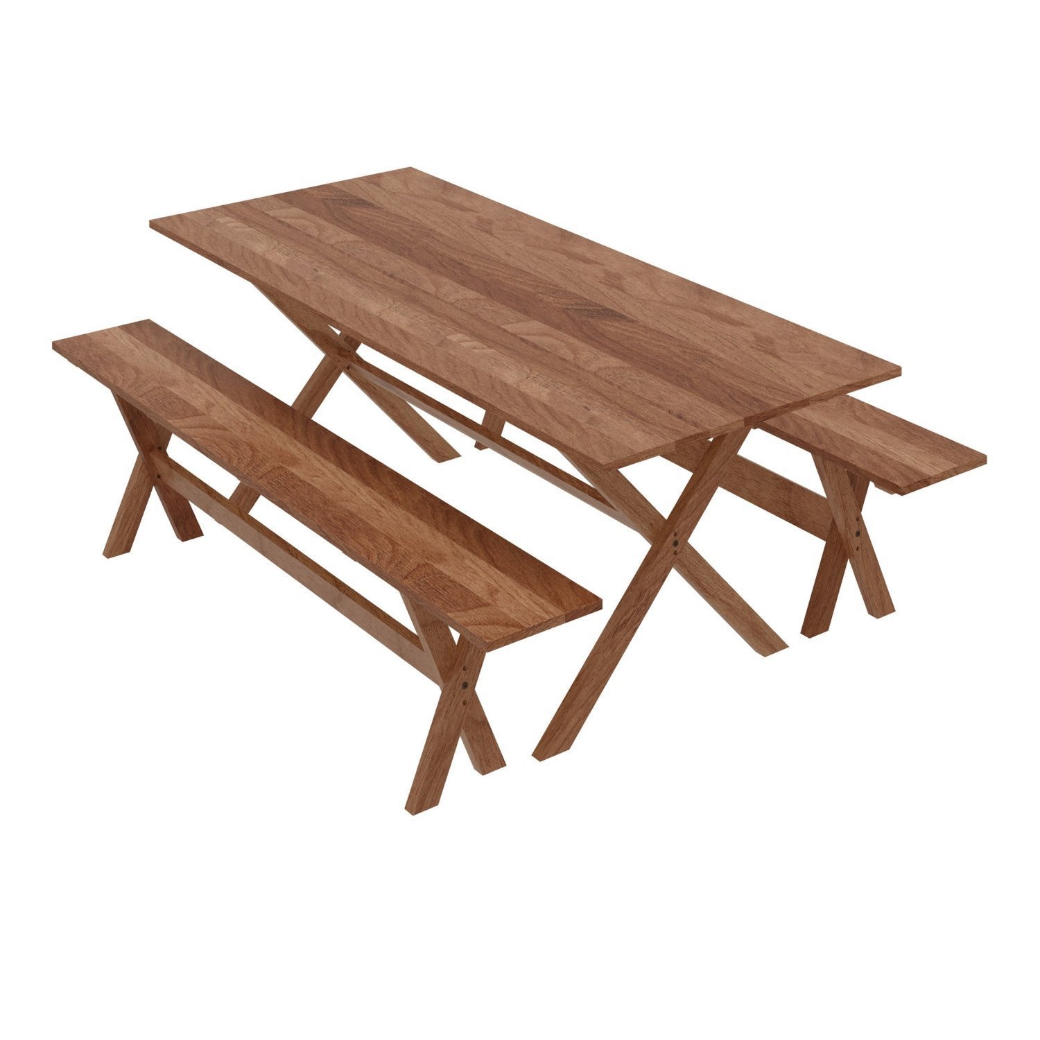 Mesa Para Jardim Eucalipto Com 2 Bancos Grandes Castanho