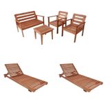 Conjunto de Móveis: Sofá, 2 Poltronas, Mesa e 2 Espreguiçadeiras em Madeira Maciça