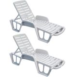 Conjunto Com 2 Espreguiçadeiras Com Encosto Reclinável Branco