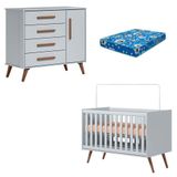 Berço Americano 3820 E Cômoda Infantil 3825 Q Encanto Retrô Cinza Com Colchão Ortobom - Qmovi