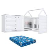 Berço Montessoriano E Cômoda Infantil Americano Branco Com Colchão Ortobom - Henn