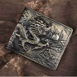 Chinês Dragon Homens Genuine Leather Bolsa Cash Clip Card Ho