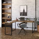 Mesa De Escritório Em L Estilo Industrial 1,50mx1,50m Kuadra Compace Lâmina Mel