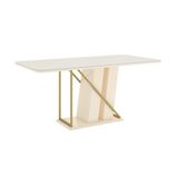 Mesa Sala De Jantar Andy 1800mm Canto Arredon Com Vidro Off White - Henn