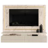 Home Frisado Para Tvs 75&quot;com 2 Led Roma Calacata Off White