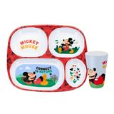 Kit Prato Refeição Infantil 4 Divisórias E Copo Melamina Mickey Mouse Disney - Tuut