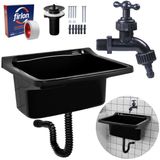 Tanque Plástico 40l Lavanderia Preto + Sifão Universal