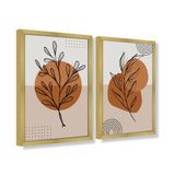 Quadro Decorativo Caixa Alta 2 Un 40x60 Folhas Minimalistas Titulos Moldura Marfim