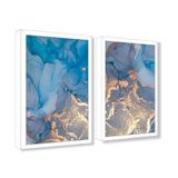 Quadro Decorativo Caixa Alta 2 Un 40x60 Mármore Aurora Azul Titulos Moldura Branca