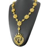 Cordão Poze Cruz Cravejado + Pingente Fé - Banhado A Ouro