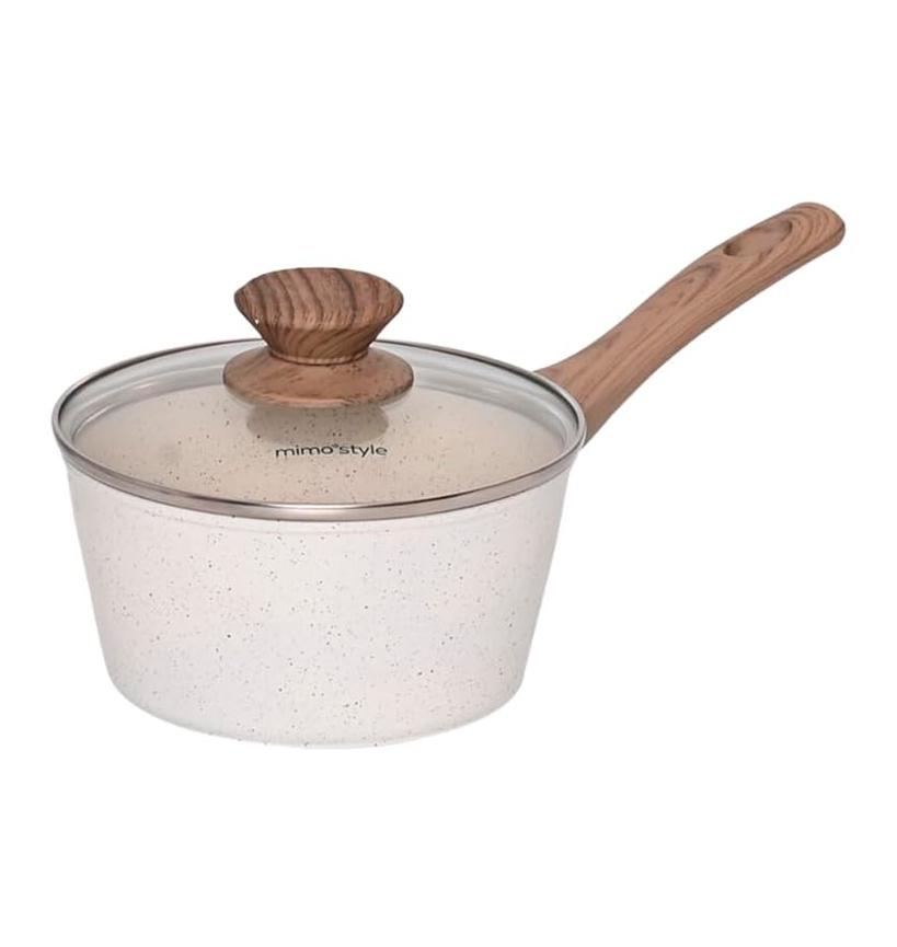 Panela Aluminio Cerâmica Antiaderente 16cm Mimo Style Marmol Cook Com Fundo Triplo Indução 1,3 Litros E Tampa De Vidro