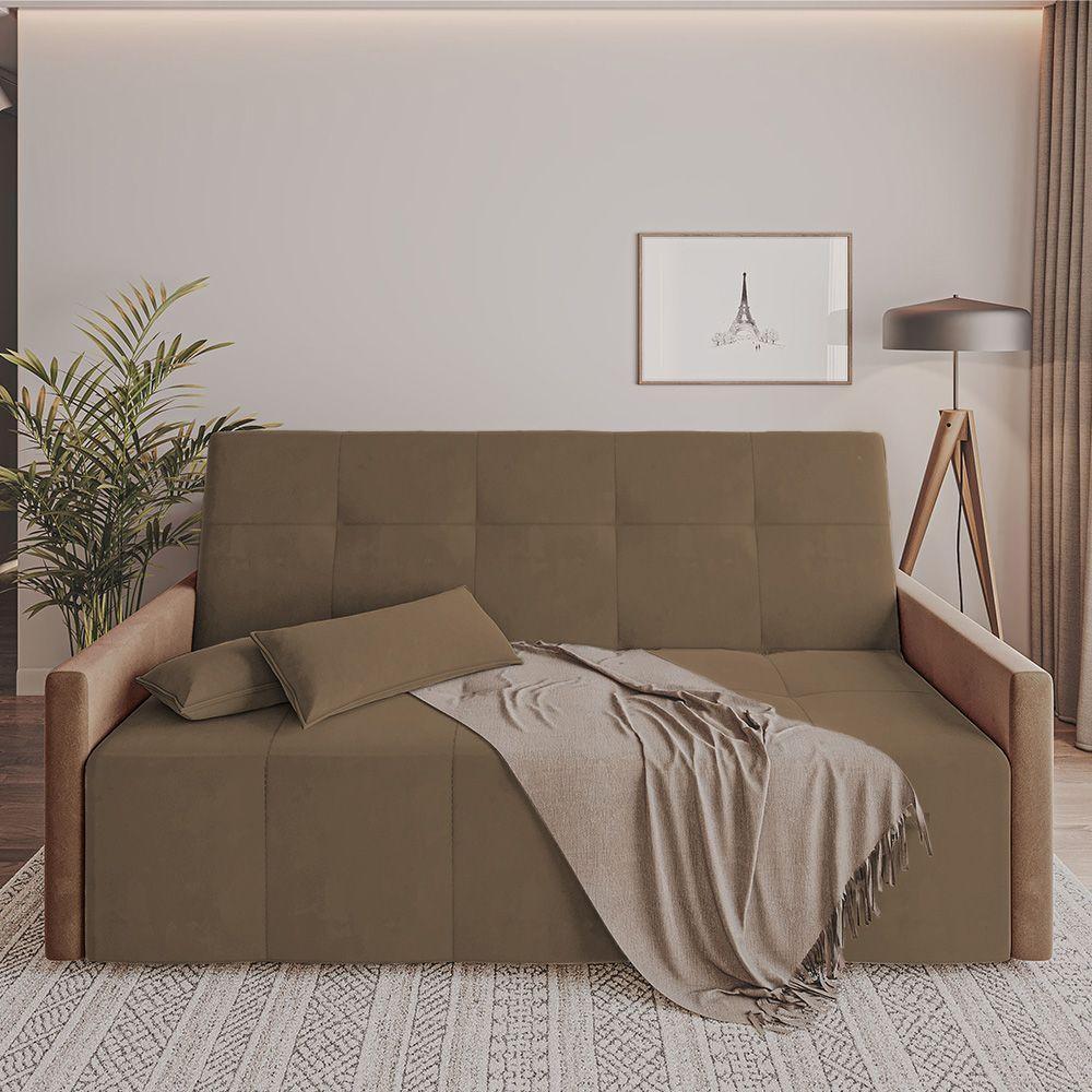 Sofa Cama 4 Lugares Retrátil E Reclinável Paris 2m Veludo Marrom - Cor: Marrom