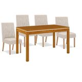 Mesa De Jantar Chan 140 Cm Tampo Reto Nature Off White Com 4 Cadeiras Eloá Nature Linho - Henn