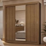 Guarda-roupa Casal 3 Portas De Correr Com Espelho 2 Gavetas Rustic Sublime Madesa Rustic